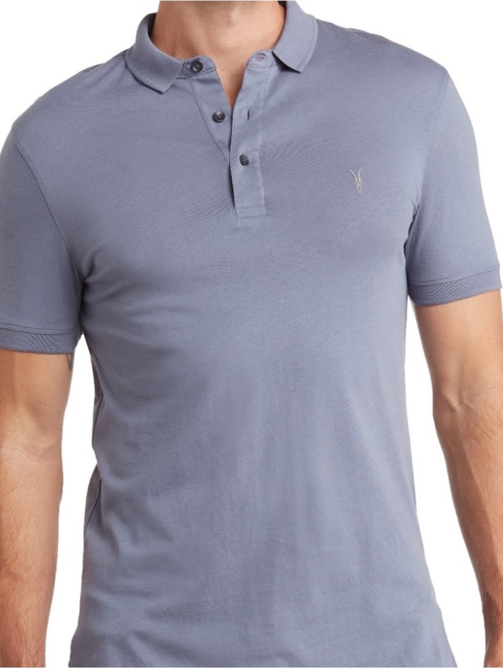 All Saints Men’s Dusty Blue Preppy Vidal Polo‎ Shirt Size L Neutral Old Money